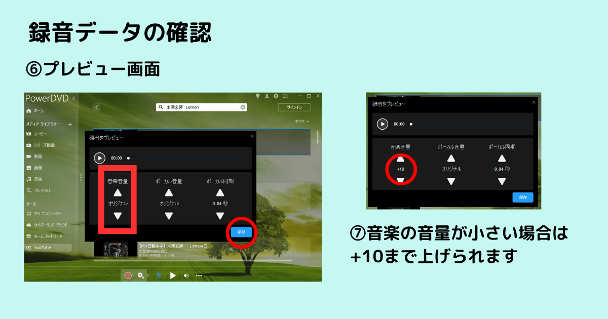 PowerDVD プレビュー・音量調整画面